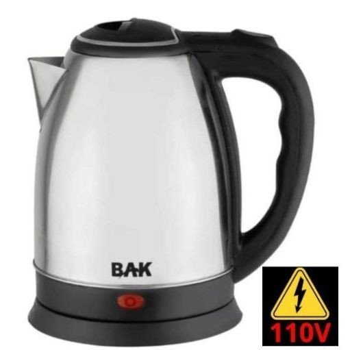 Chaleira Elétrica Jarra Inox 110V BAK Base Removível Bule Fervura 1100w 1.8L Café Chá Água Quente
