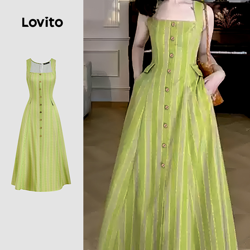 (New) Lovito Vestido Casual de Primavera/verão Verde para mulheres L149ED182 em Oferta na Shopee