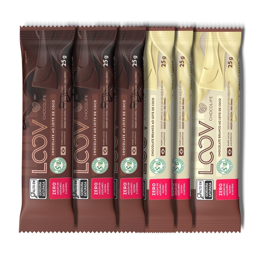 Barras Loov Sortidas 06 Unidades Chocolife Zero Açúcar 25g