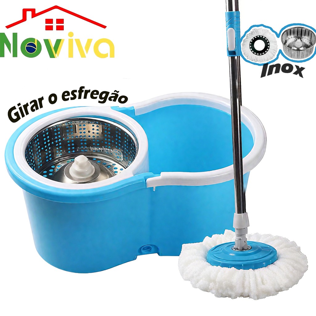 Mop desaguador automático Giratório com Balde Esfregão de limpeza 360° |De aço ino ou plástico|Noviva