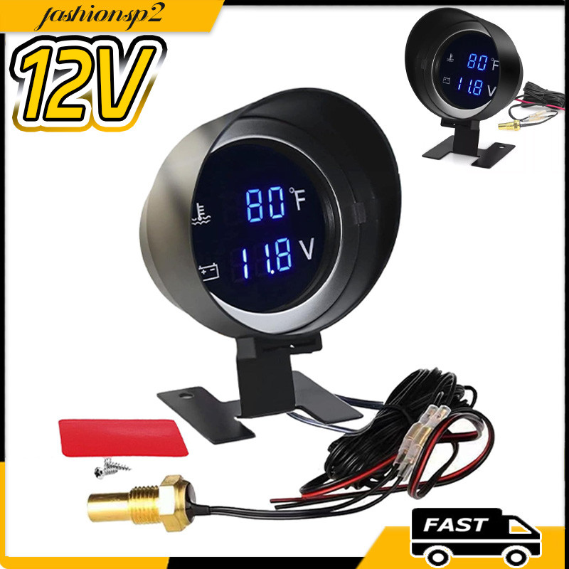 Voltímetro + Marcador De Temperatura Automotivo 2 Em 1 Voltímetro De Carro Motocicleta Medidor De Temperatura De Água