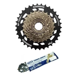 Catraca Roda Livre Shimano 7v 14/34 Tz500 Rosca Mega Range + Corrente Index