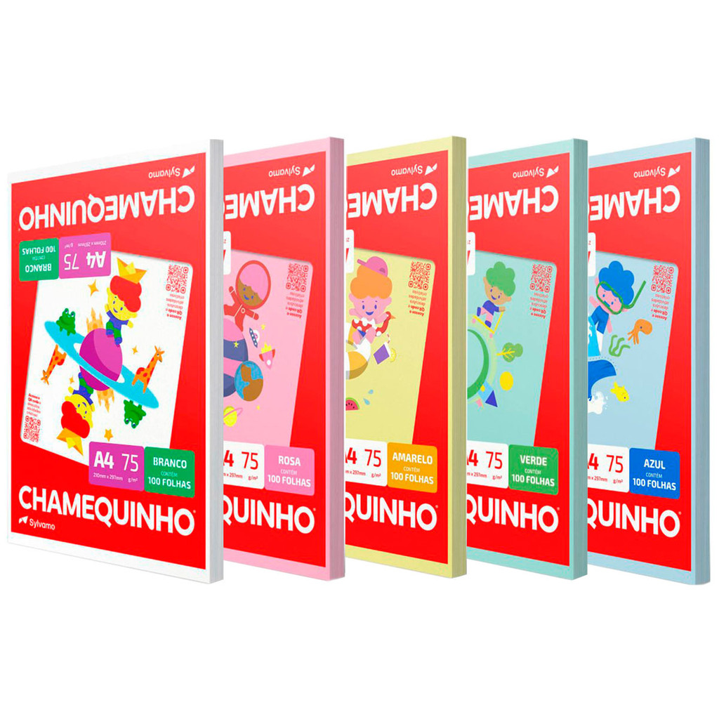 Kit Papel Sulfite A4 5 cores 500 folhas Chamequinho em Oferta na Shopee