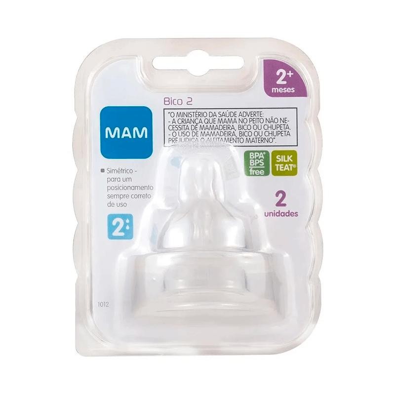 Bico de Mamadeira Mam Tamanho 2 Fluxo Médio 2+ Meses 2 Unidades