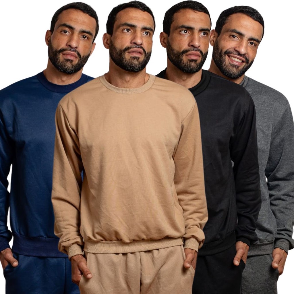 Kit 4 Blusas Moletinho Casaco sem Touca Manga Comprida sem Capuz Estilo Inverno Frio Conforto