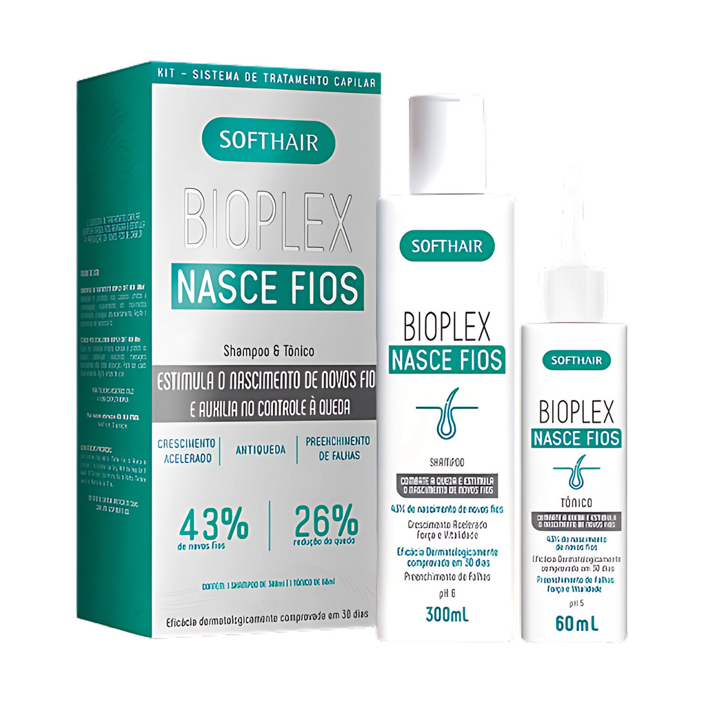 Kit Crescimento Capilar Tratamento Antiqueda Shampoo + Tonico Bioplex Nasce Fios Soft Hair em Oferta na Shopee