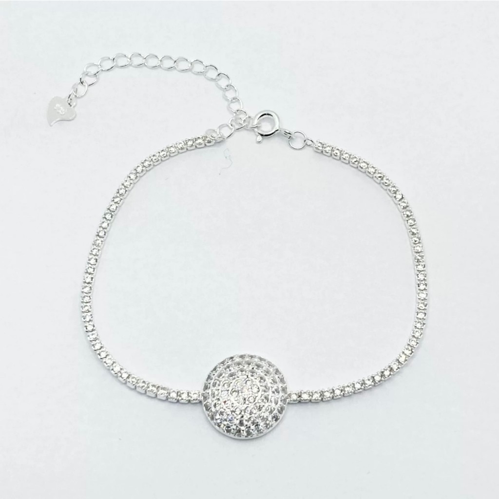 PULSEIRA PRATA 925 FEMININA RIVIERA COM CIRCULO ZIRCÔNIA BRACELETE DE LUXO JOIAS - HANDORA