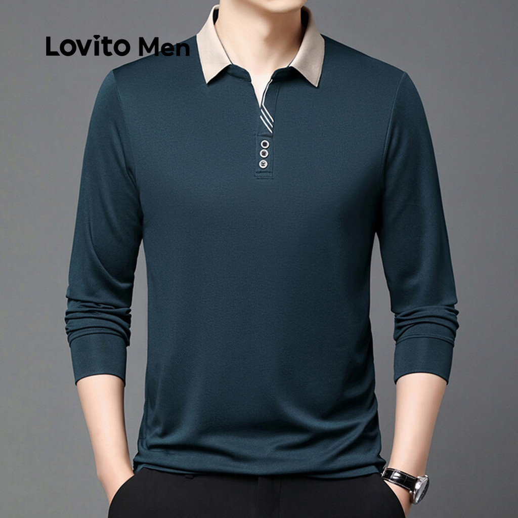 (NEW) Lovito Camisa Polo Casual de Blocos de Cores com Botões para Primavera/verão para Homens LNE118149 em Oferta na Shopee