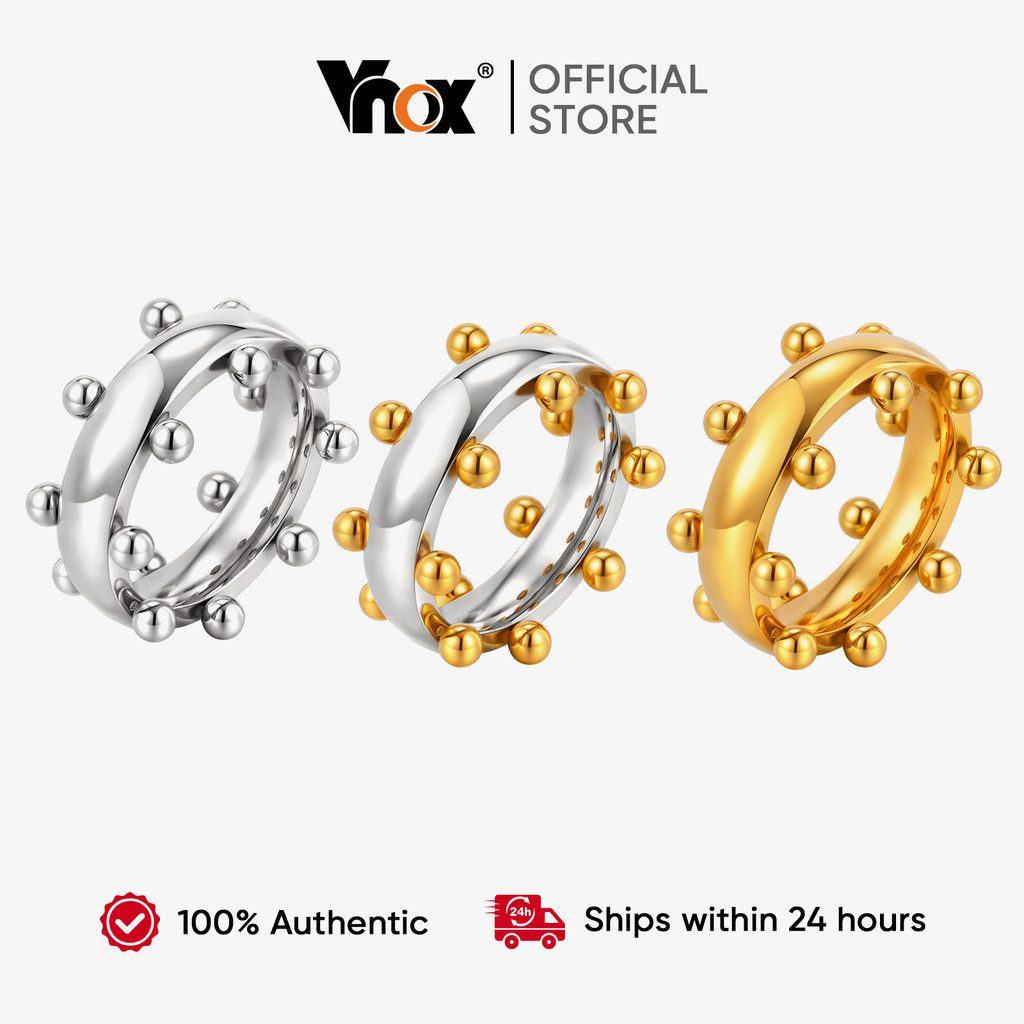 Anel Geométrico De Contas De Ouro Vnox Para Mulheres , Aço Inoxidável , Não Manchado E À Prova D'água , Presente De Joia