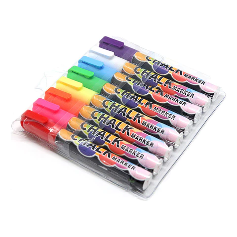 Kit 8 Canetas Fluorescentes Sem Poeira para Vidro, Quadro e LED | Cores Neon Vibrantes Apagáveis