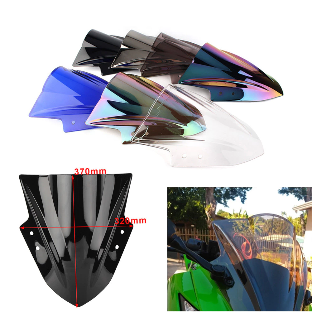 Tela Da Motocicleta Dupla Bolha Pára-Brisa Defletor Protetor Brisas Para Kawasaki Ninja 300 EX300R EX 300R 2013-2019 202