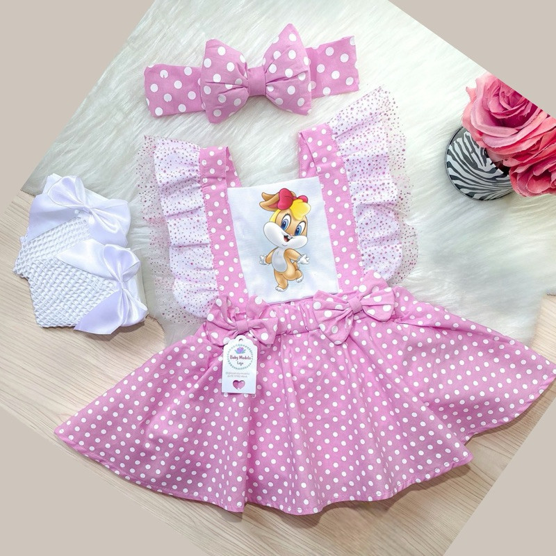 Romper Baby Looney Tunes Lola Body Vestido Fantasia Salopete Infantil Bebê Menina Mesversario Aniversário