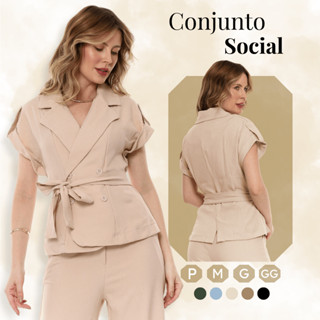 Conjunto Feminino Social Alfaiataria Blazer e Calça Pantalona Elegante em Oferta na Shopee