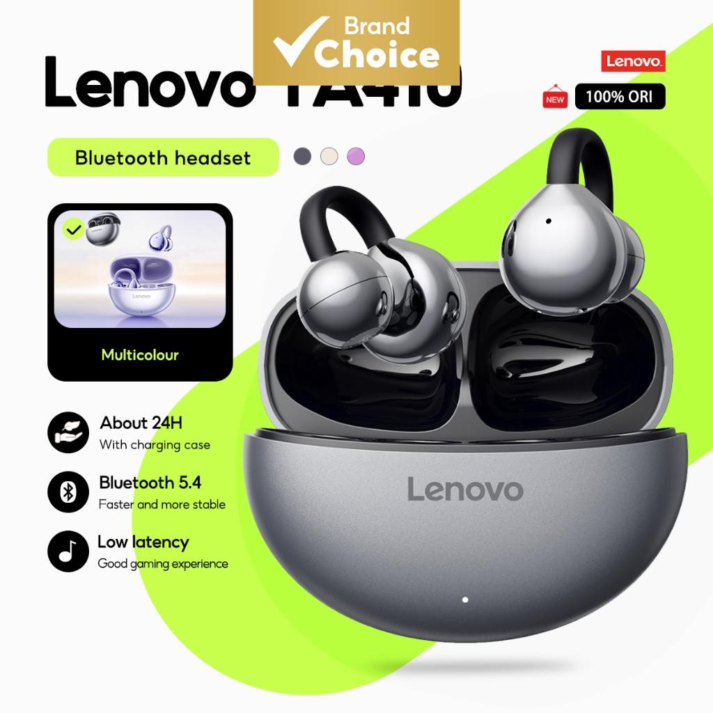 Lenovo Fone De Ouvido TA410 Bluetooth Sem Fio TWS Clip-on 5.4 Controle Toque Longa Vida Útil Da Bateria Com Microfone