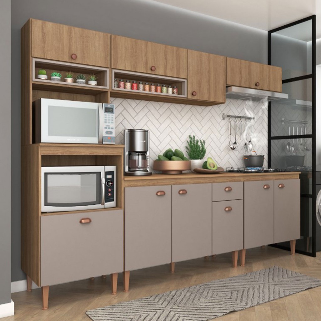 Cozinha Completa Marti 10 Portas 1 Gaveta Mel/Fendi - Fellicci em Oferta na Shopee