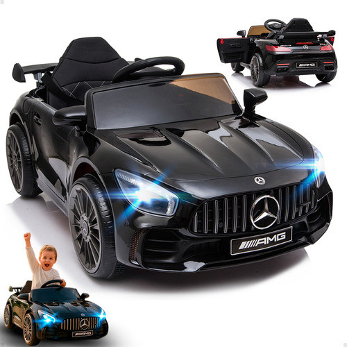 Carro Elétrico Infantil Mercedes Benz GTR Small Preto 12V 4.5AH com Controle Remoto, Luzes e Cinto de Segurança