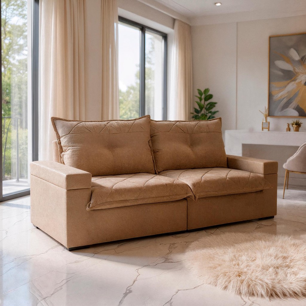 Sofá 3 Lugares Reclinável 2,25m Tera Bom Pastor em Oferta na Shopee