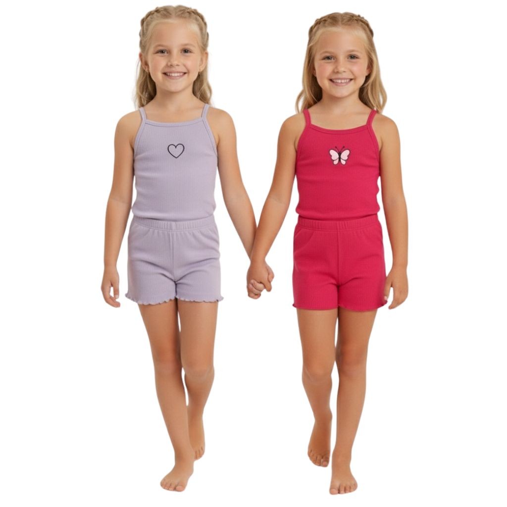 Conjunto Infantil Feminino Menina Regata e Short Canelado Verão Confortável e Estiloso — imagem 2 de 2