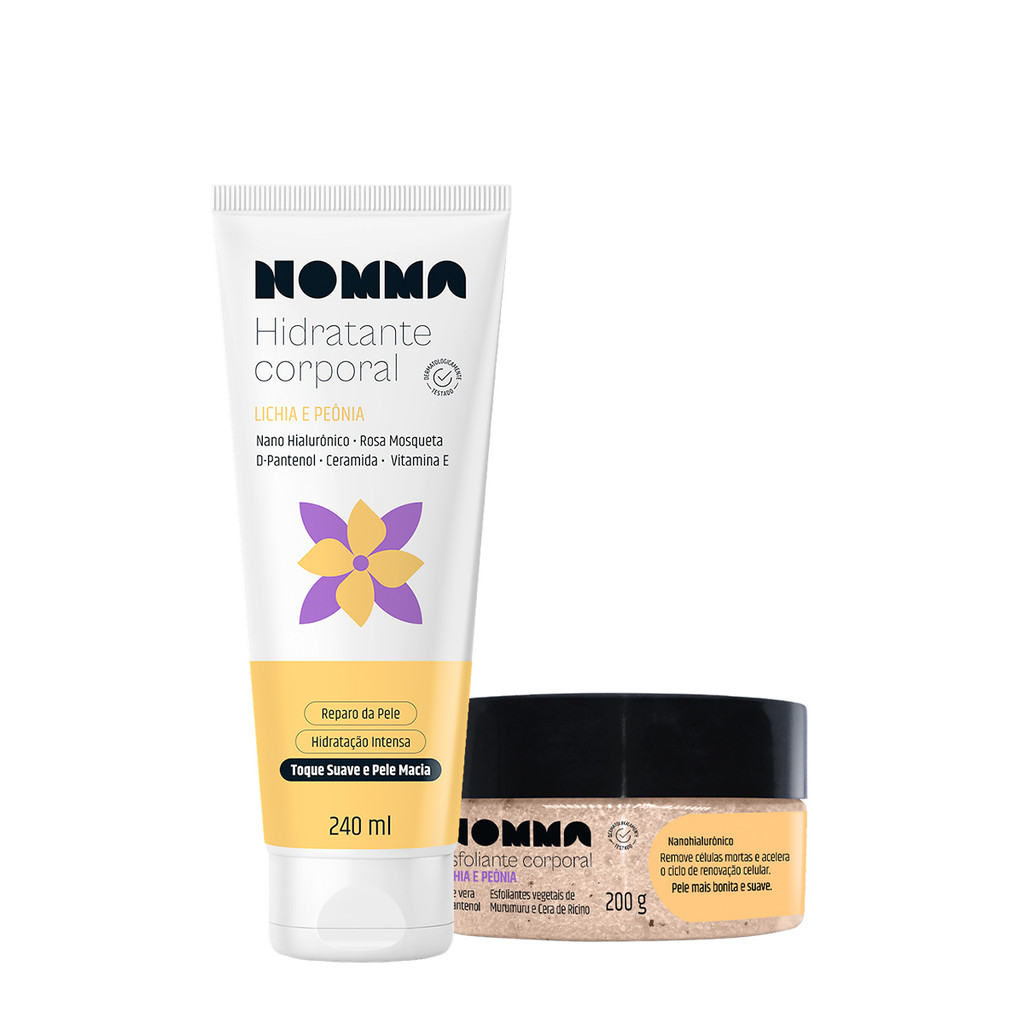 Kit Nomma Healthy Lichia e Peônia Hidratante Esfoliante Corporal (2 produtos) em Oferta na Shopee