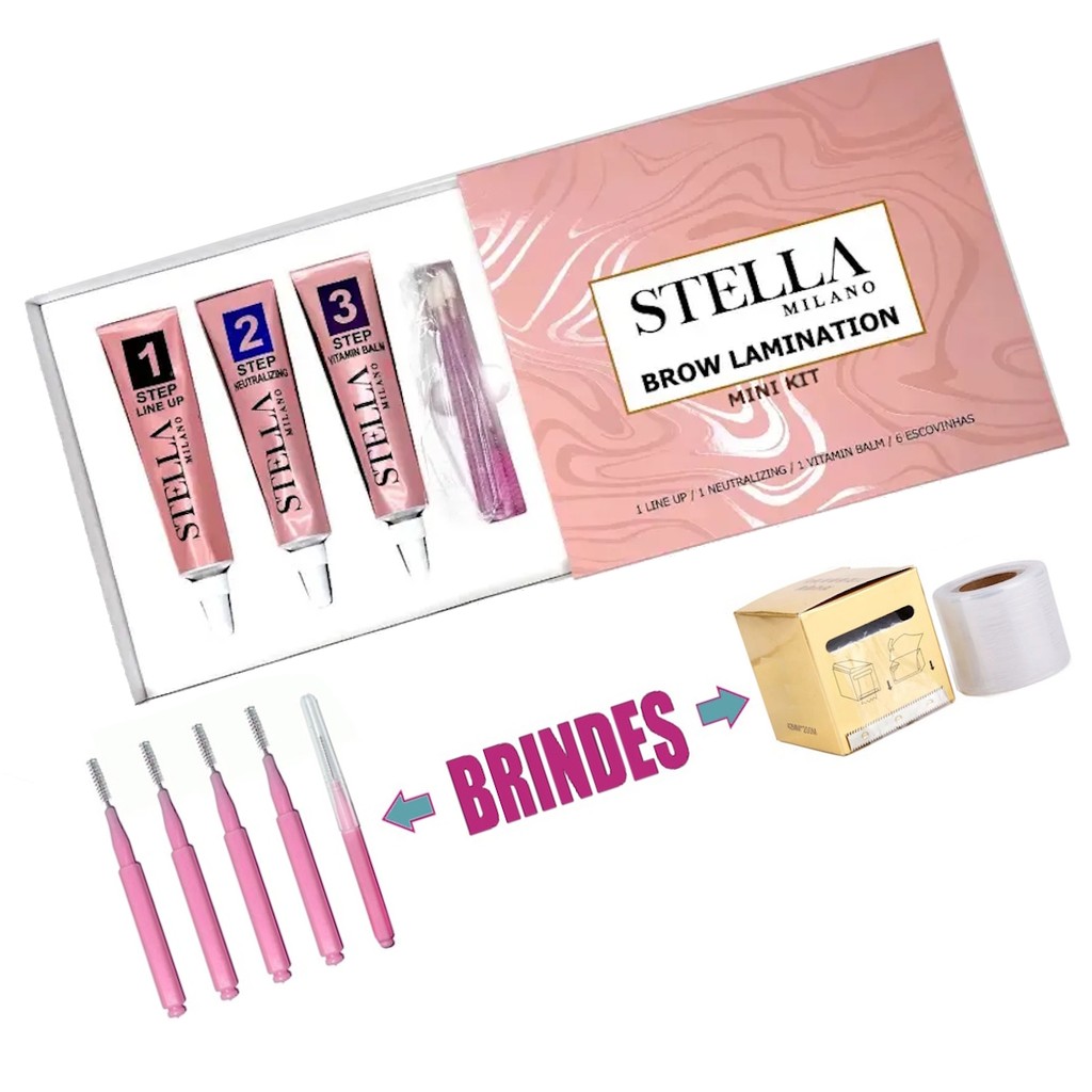 Mini Kit Brow Lamination Stella Milano Completo Anvisa + 5 Escovinhas Interdental e Plastico Filme