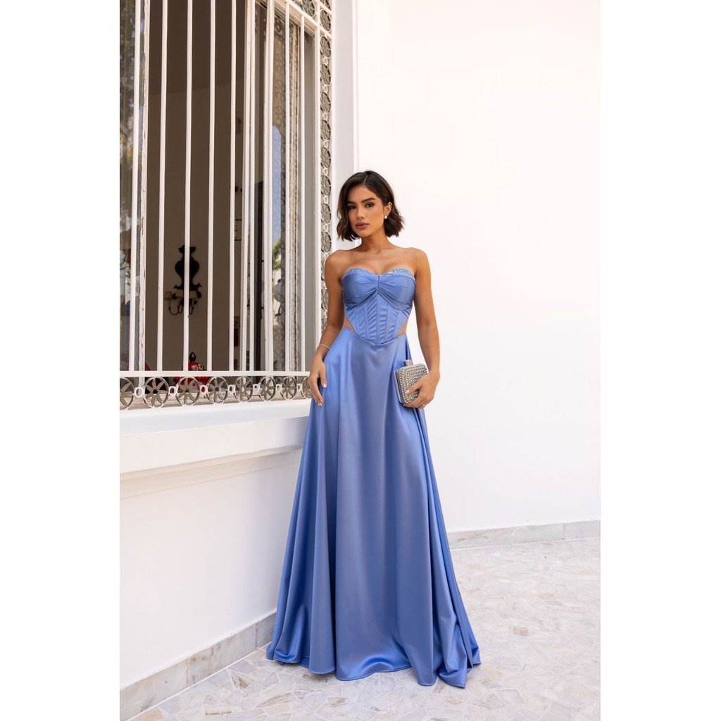 Vestido Longo Safira Festa Tomara que Caia Madrinha Debutante Formatura em Oferta na Shopee
