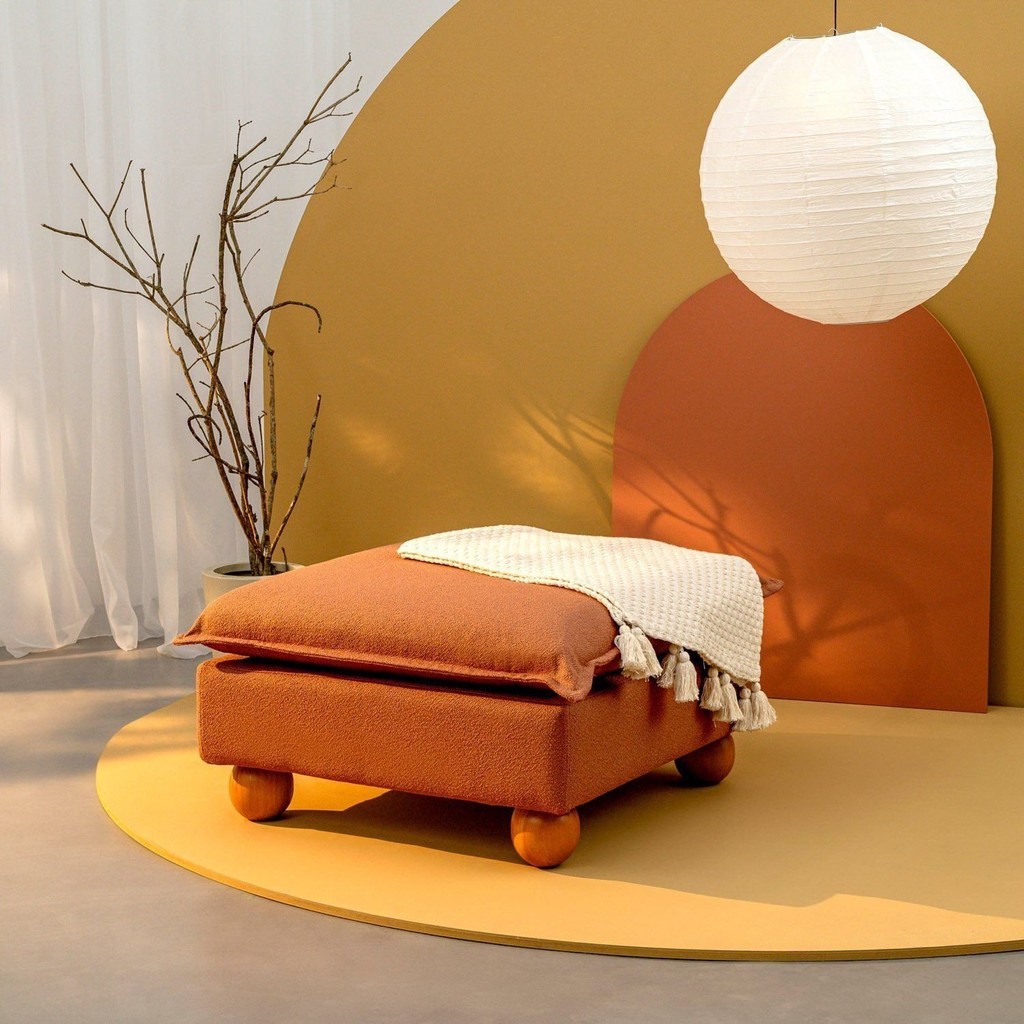 Puff Modular com Pé Bolinha Sôma CabeCasa MadeiraOriginals Marrom Mocha Mousse Bouclé Mocha Mousse