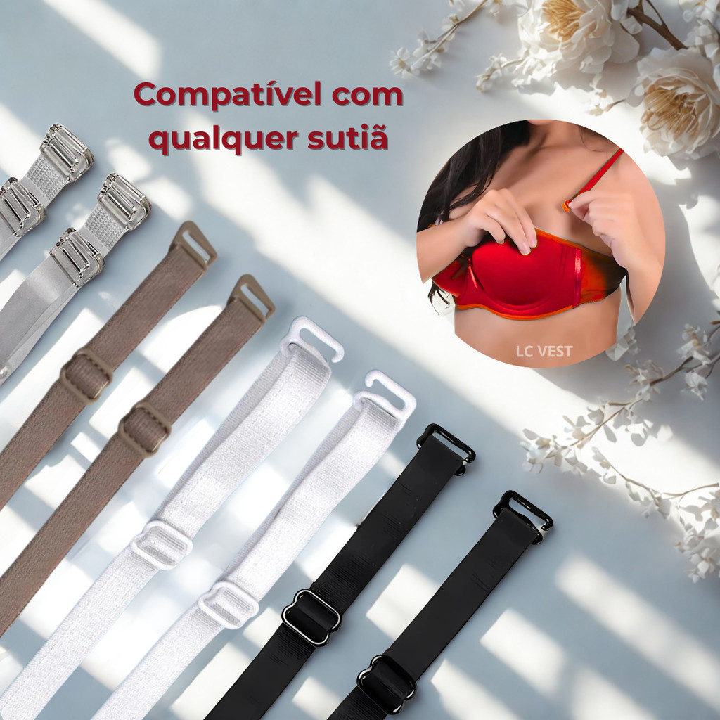 Kit 1 a 5 Alças Removíveis para Sutiã Tomara que Caia | Silicone + Elástico com Gancho
