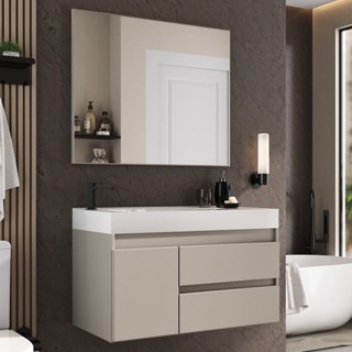 Conjunto Gabinete para Banheiro com Espelheira Califórnia 80 Cimento em Oferta na Shopee