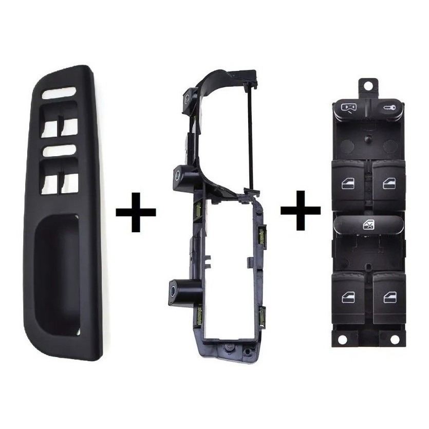 Kit Puxador Motorista + Interruptor + Moldura Inferior Golf Preto