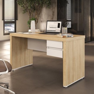 Escrivaninha Mesa Escritório Diretor em Tamburato com 2 Gavetas Carvalho/Branco em Oferta na Shopee