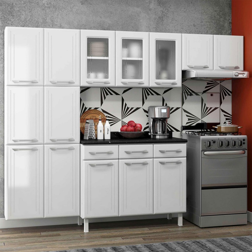Cozinha Completa em Aço Topázio 14 Portas 3 Gavetas com Vidro - Telasul em Oferta na Shopee