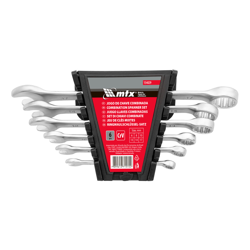 JOGO DE CHAVE COMBINADA, CROMO VANADIO, CROMO FOSCO, 6-17MM, 6PCS // MTX