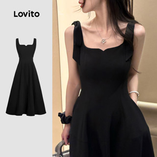 Lovito Vestido Casual Com Bolso E Cadarço, Vestido Preto De Verão/Primavera Para Mulheres L134ED498 em Oferta na Shopee