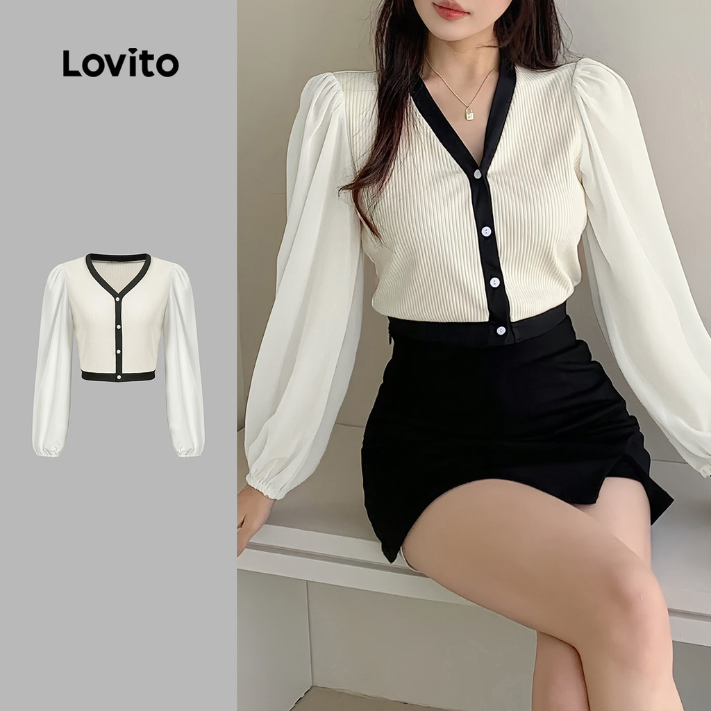 (NEW) Lovito Blusa Elegante com Jacquard Colorido Blusa de Primavera/verão em Damasco para Mulheres L154ED1134 em Oferta na Shopee