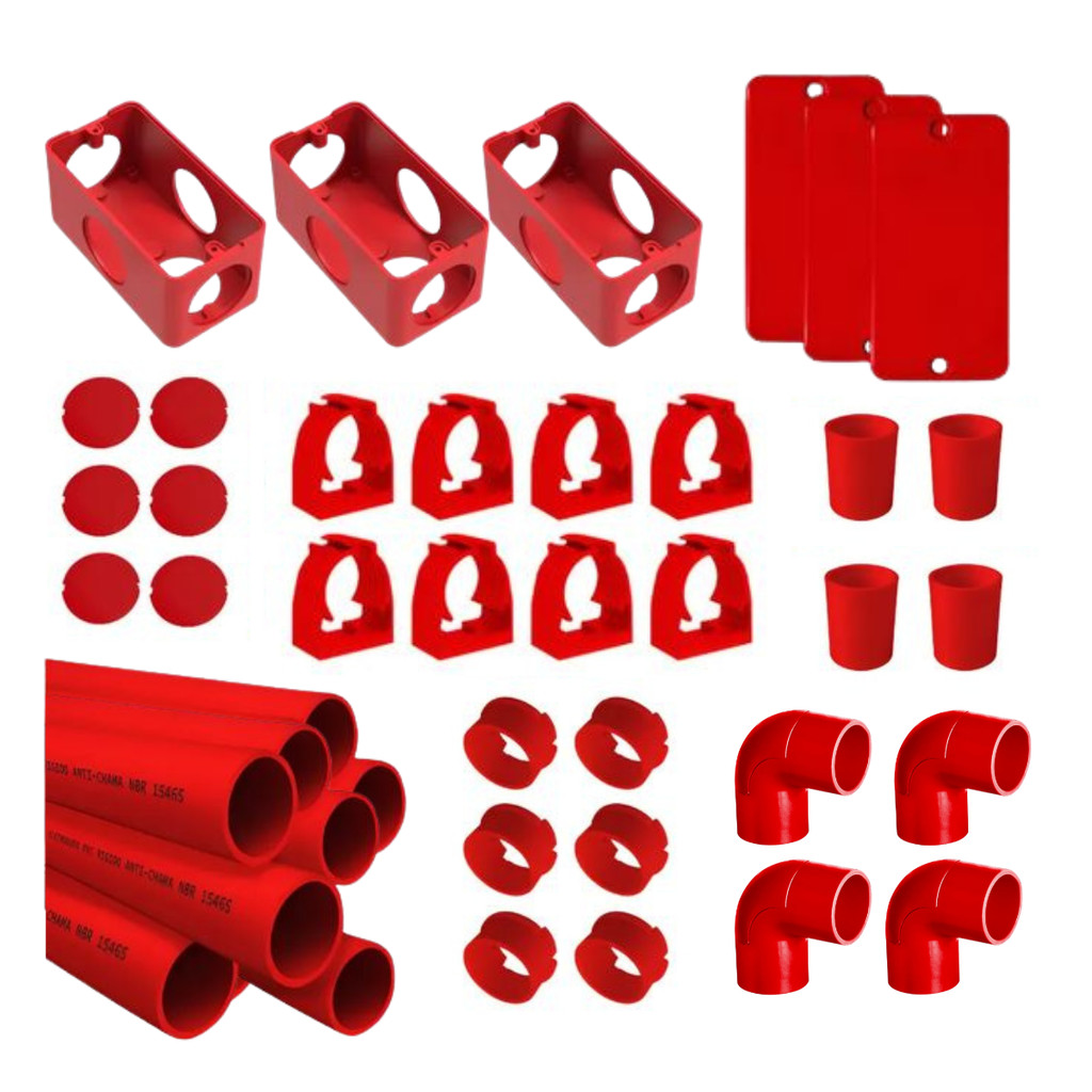 Kit Elétrica Eletroduto 3/4" com Placa Cega Anti-chamas Sobrepor Premium
