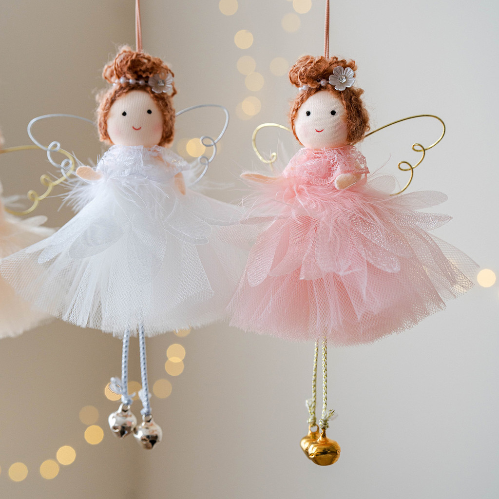 2026 novos produtos decorações de natal pétala gaze saia natal asas de anjo sino pendurado pés anjo menina