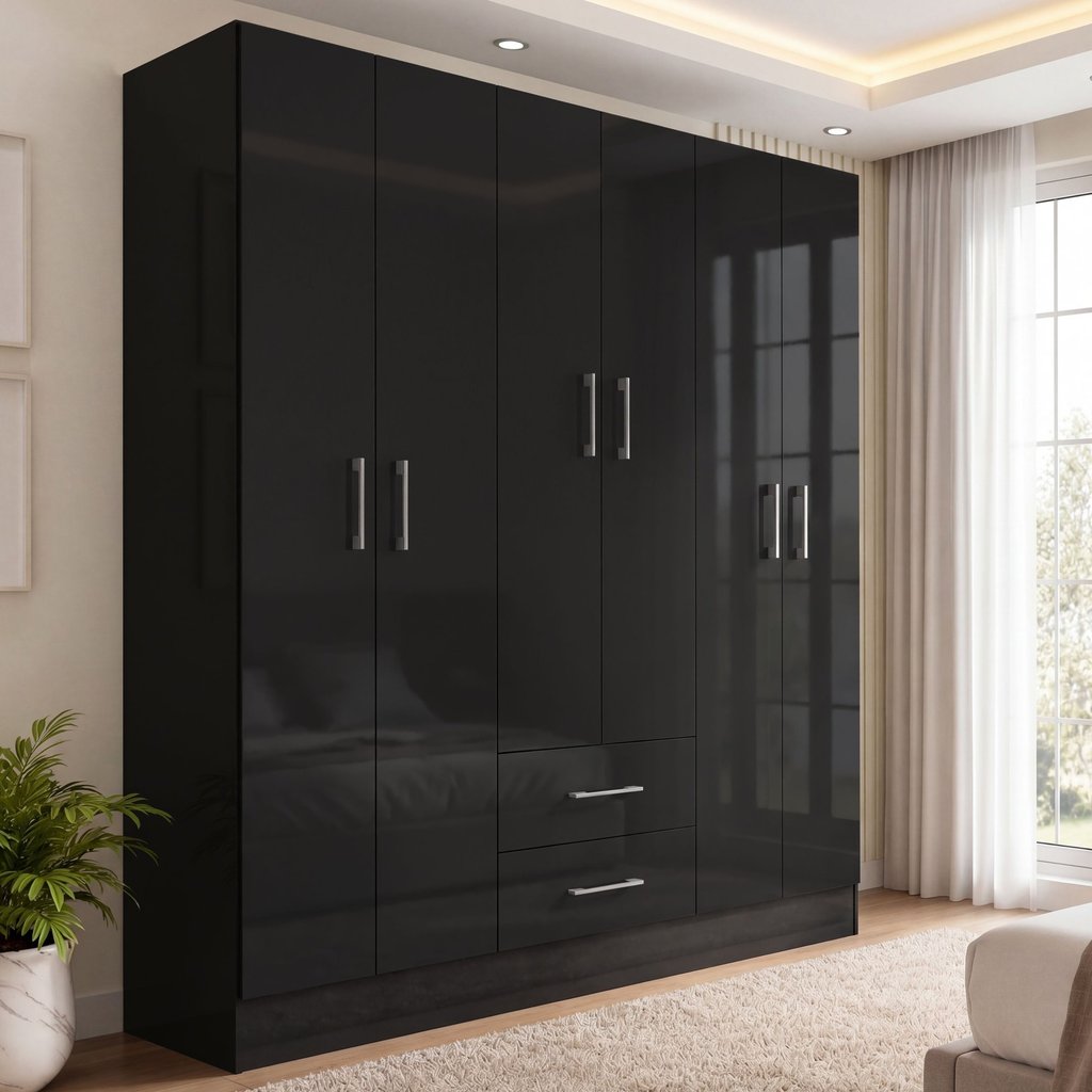Guarda-Roupa Casal 6 Portas 2 Gavetas Essence Yescasa Preto