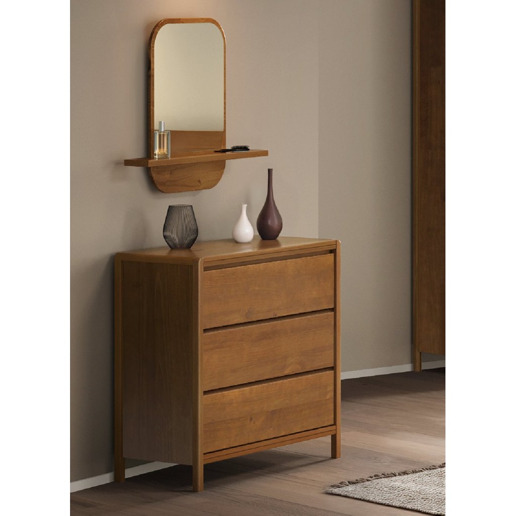 Cômoda para Quarto 3 Gavetas Madeira Maciça Modena Marrom/Amêndoa