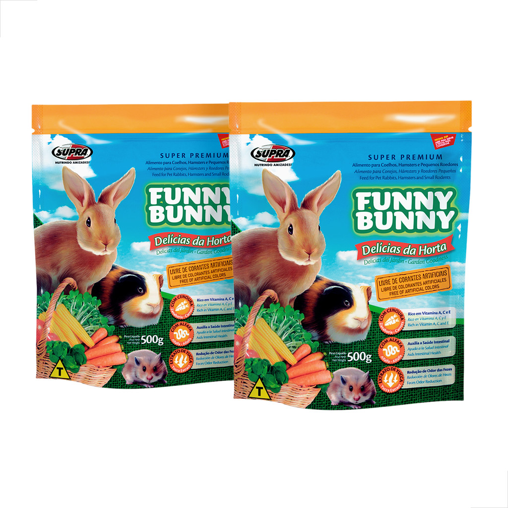 Kit 2 Ração Funny Bunny Delícias da Horta para Coelhos e Roedores 500g Alimento Completo Alfafa Cenoura