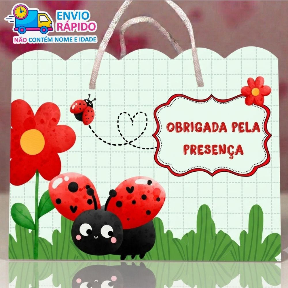 Kit Sacolinha Personalizada Joaninha (20x15x7cm) Lembrancinhas de Aniversário - PEGUE E MONTE