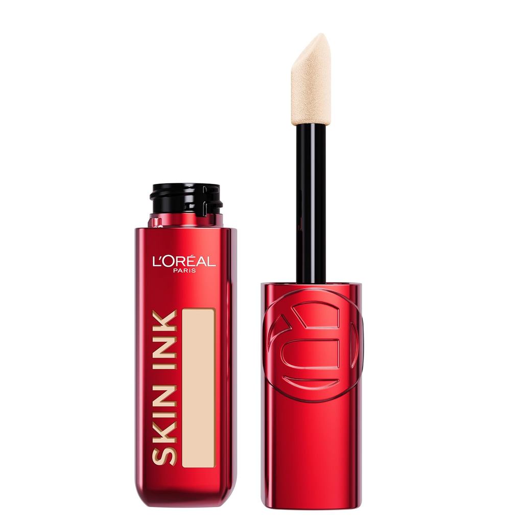 L'Oréal Paris InfallibleInk 2-em-1 Base e Corretivo, um produto híbrido de maquiagem facial que dura até 48 horas sem de