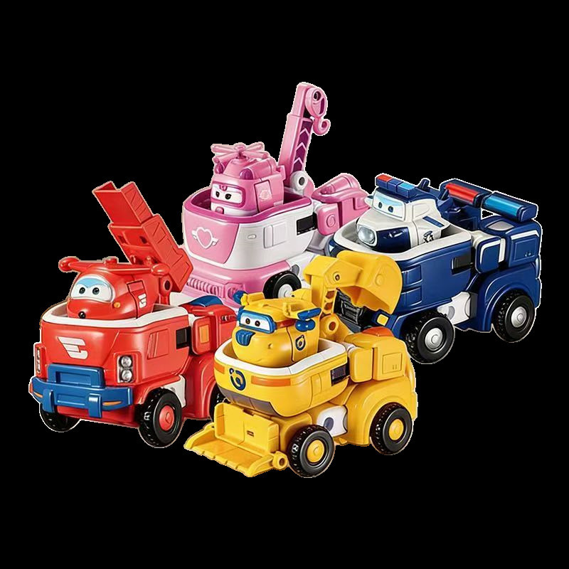 Brinquedo Infantil Super Wings Double Diamond, Robô Versão Q, Pequeno Eddy e Chefe da Polícia, Brinquedo Transformável
