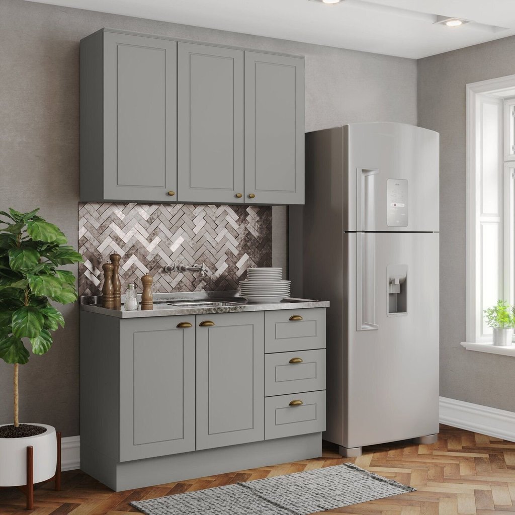 Cozinha Compacta 2 Peças 100% MDF Cinza Americana Cinza