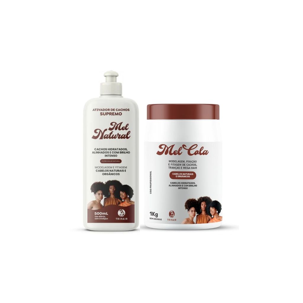 Kit Ativador Cachos Mel Natural 500g + Mel Cola 1kg Trihair