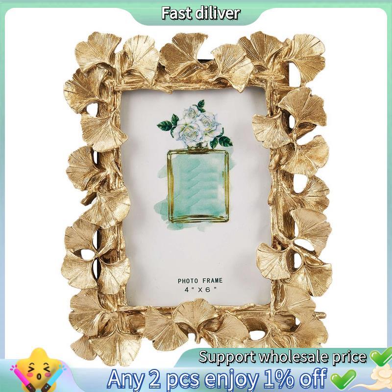 Moldura Retrô De Resina Dourada Folha De Ginkgo Para Fotos Decorações Casa