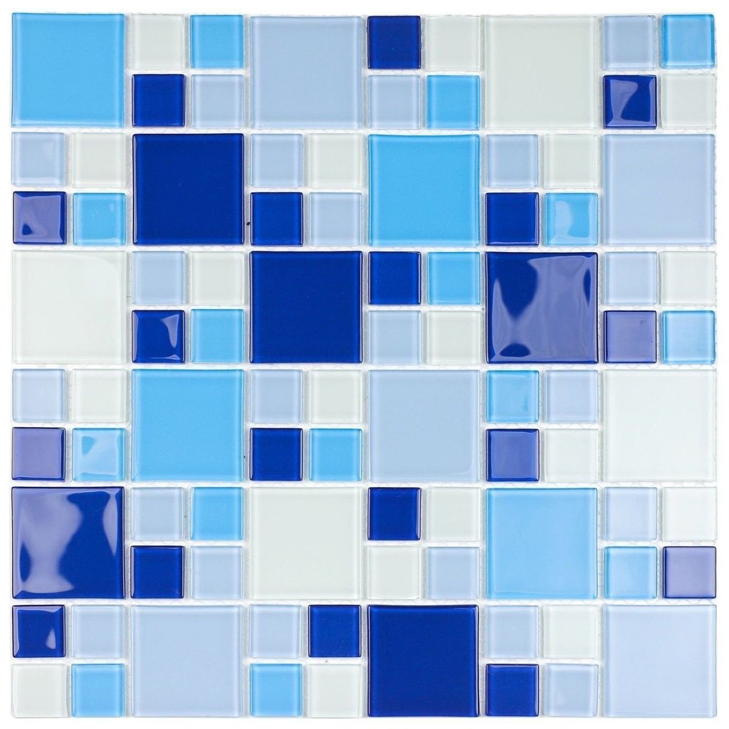 Pastilha de Vidro Cristal de 29cm X 29cm Rende  Glass Mosaic Branco/Azul