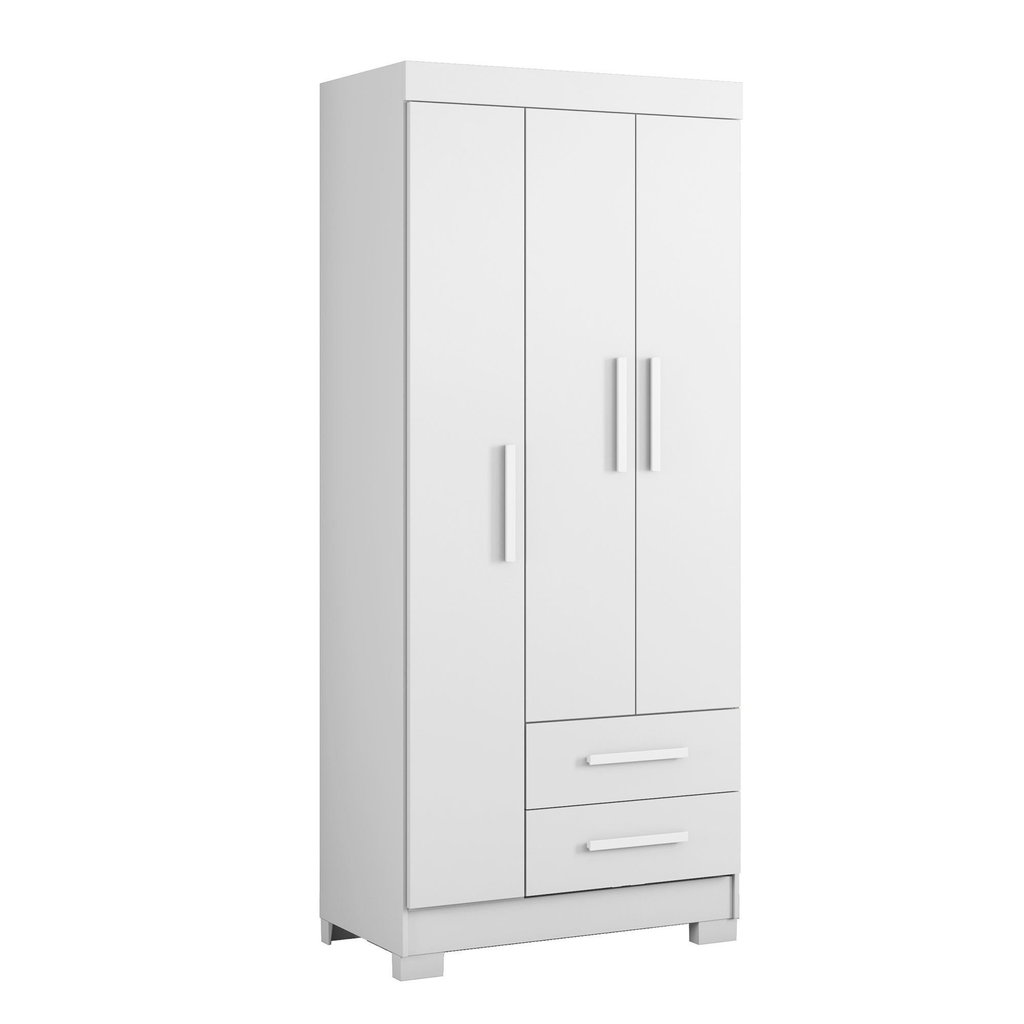 Guarda-Roupa Solteiro 3 Portas 2 Gavetas Branco/New/Rosa Branco New/Rosa