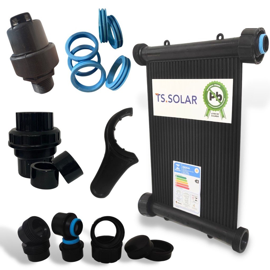 Aquecedor Solar Piscina Reposição – 1 Placa Coletora TS Solar 2m + Válvulas + Kit Instalação