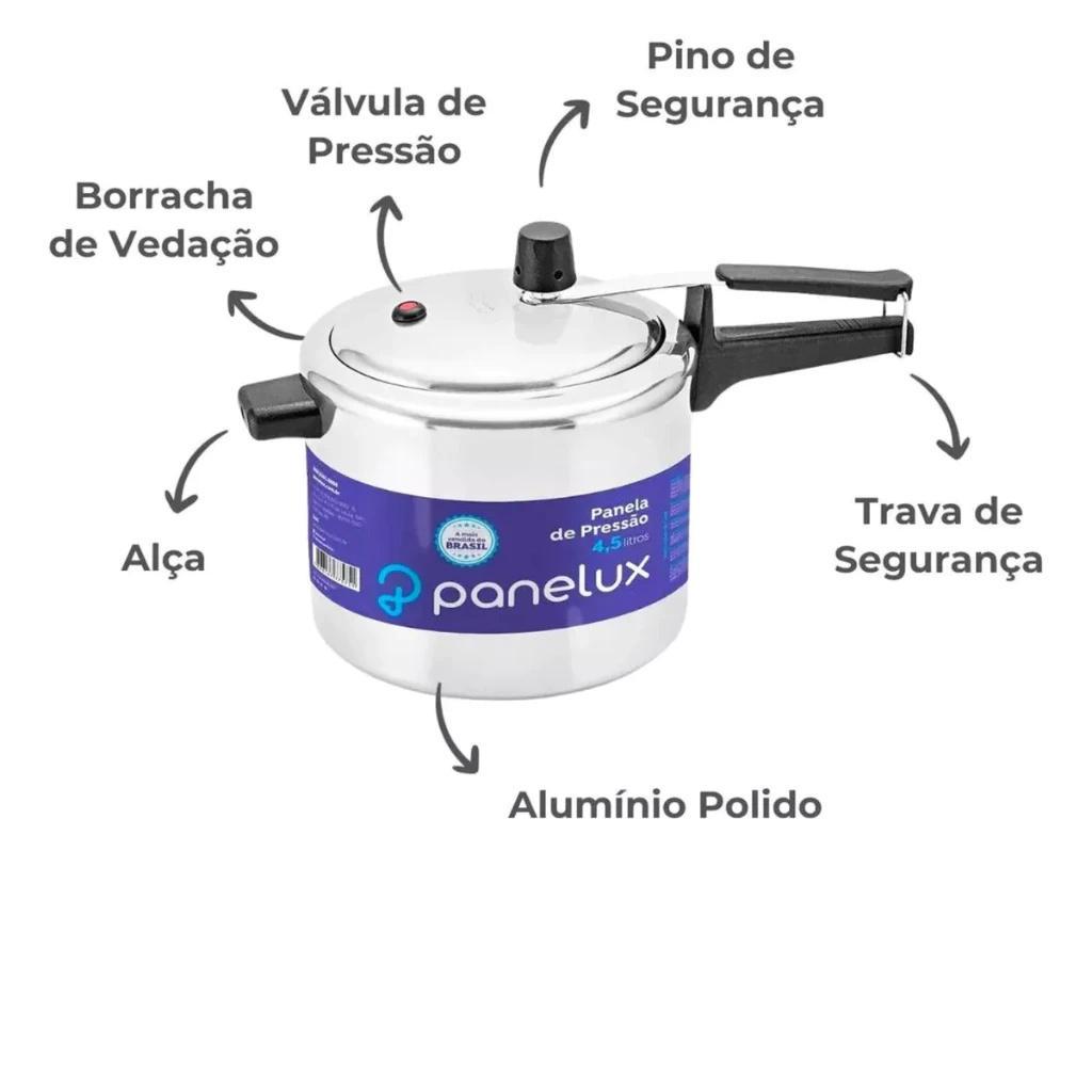 Panela de Pressão Panelux  Polida - 3L, 4,5L,7L e 10L