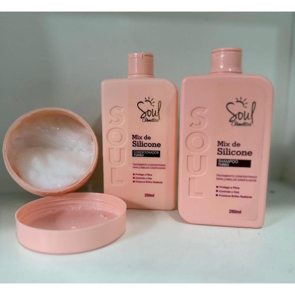 Kit mix de Silicone Soul Cosméticos Shampoo + Condicionador + Máscara capilar Hidratação Anti frizz